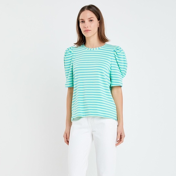 English Factory Striped Puff Sleeve Top Size Medium - Picture 5 of 7